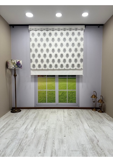 Gri Damask Desenli Çift Mekanizmalı Tül Ve Stor Perde - Simli Kumaş, Simli Stor Perde Gri