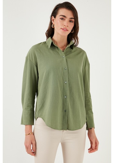 Lela Pamuklu Regular Fit Uzun Kollu Düz Bayan Gömlek Cf25S168305 Haki