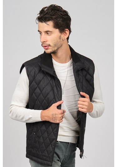 Daynax Erkek Cep Detaylı Baklava Desenli Yelek 492700 Siyah Siyah
