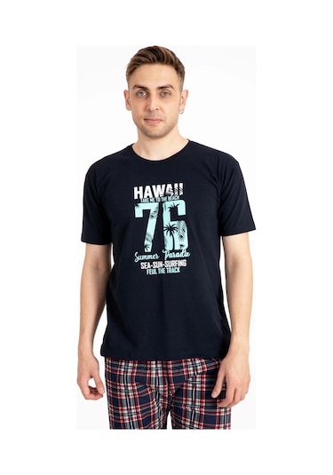 Tampap 2170-k Kısa Kollu Baskılı Erkek Pijama Takımı Lacivert