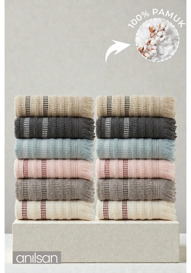 12'li Agros El Havlusu - 50x80 Cm, 170 Gr, %100 Pamuk, Spa Ve Otel Havlusu, Günlük Kullanıma Uygun Çok Renkli