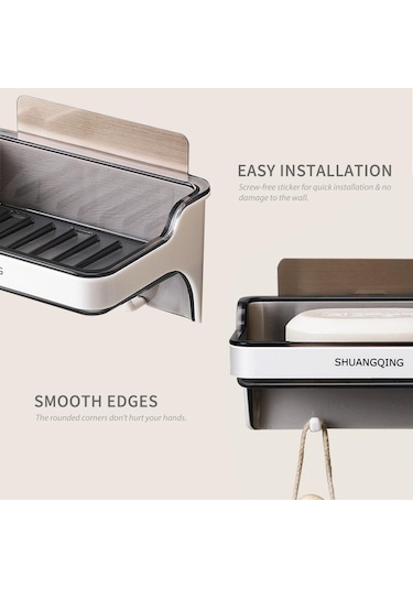 Askılı Sabunluk Duş Duvara Monte Sabunluk Banyo Küvet Drenaj Su Sabun Kutusu Sabun Beyaz