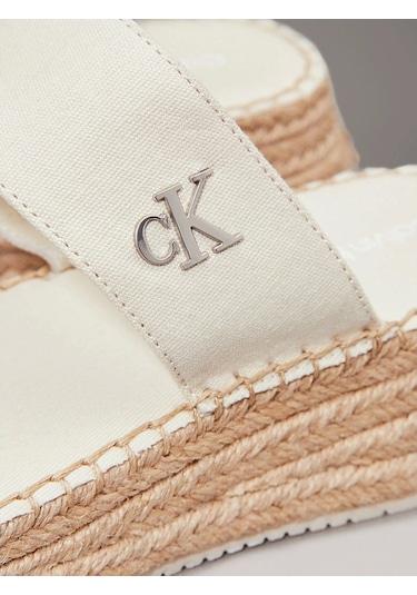 Calvin Klein Kadın Tuval Platform Espadril Sandalet Beyaz Calvin Klein Kadın Tuval Platform Espadril Sandalet Beyaz
