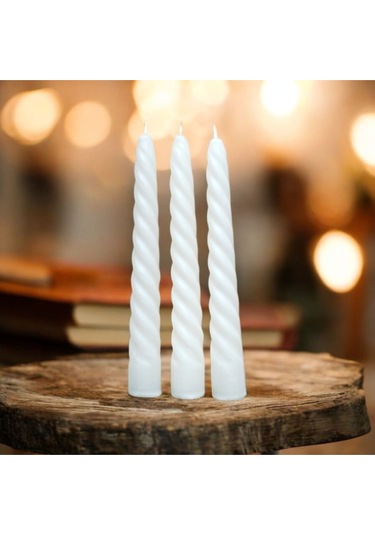 Denic 3 Lü Parlak Beyaz   İtalyan Burgulu   Şamdan Mum  Kıvrımlı Mum