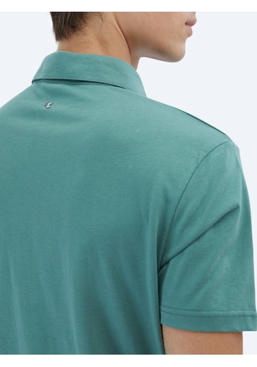 Nil Yeşili Düz Polo Yaka %100 Pamuk T-shirt Nil Yeşili