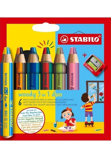 Stabilo Woody 3in1 Duo Kuru Boya 6 Renk Eo8826-2