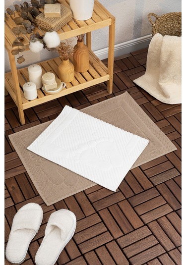 Leoline %100 Pamuk Premium 2'li Ayak Havlusu - Kahve - Beyaz Kahve - Beyaz