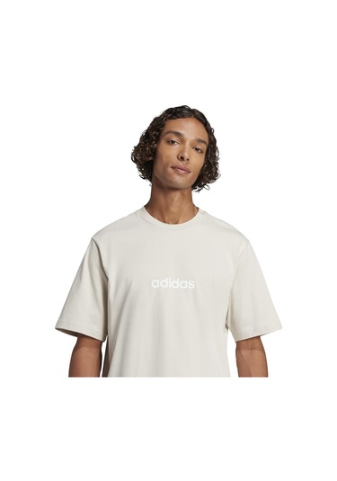 Adidas Essentials Linear Sj Erkek Ekru Bisiklet Yaka Tişört Ekru