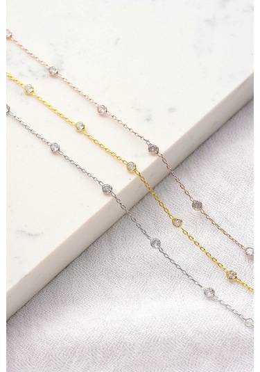 Queen Silver Jewelry 925 Ayar Gümüş, Sılver Renk Zirkon Taşlı Bel Zinciri - Silver Silver Gümüş