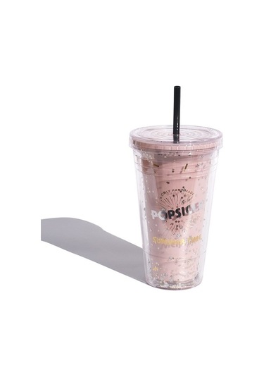 Yaz Tatlısı Çift Katlı Hasır Bardak Yaz Plastik Su Bardağı 3ox89w Pembe