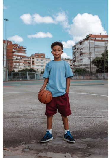 Mavi Çocuk T-shirt Kız Erkek Unisex %100 Pamuk Mavi