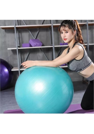 65 CM Pilates Topu Büyük Boy Kalın Yoga Pilates Top-Pompa Mavi