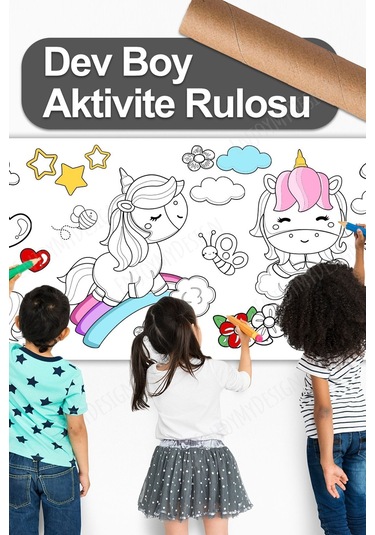Melolisa Unicorn Temalı Aktivite Boyama Kağıdı 2.5 Metre Rulo - Bebek Ve Çocuk Için Eğitici Aktivite Kağıdı