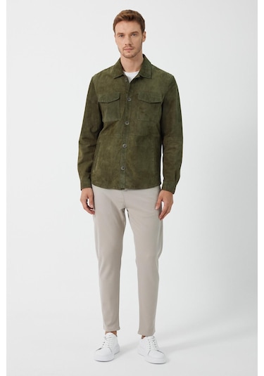 Fiorenzo Yeşil Nubuk Deri Gömlek Yeşil