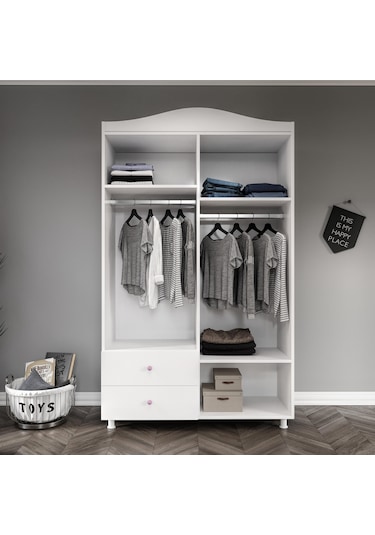 Angel Pembe Kulplu 5 Bölmeli 2 Çekmeceli Gardrop