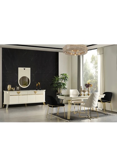 City Yemek Odası Takımı Yemek Masası + 4 Adet Sandalye Beyaz