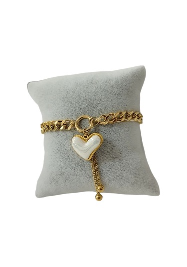 Kadın Çelik Sedef Taşlı Kalp Bileklik Altın Renk Çelik