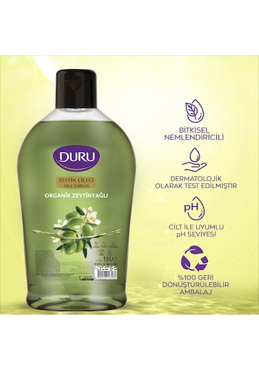 Duru Organik Zeytinyağlı Zeytin Çiçeği Sıvı Sabun 2 x 1500 ML + 500 ML