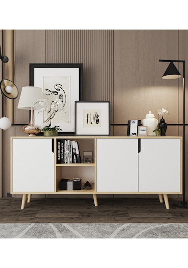 Latina Modern Konsol 3 Kapaklı 180 Cm Safir Meşe - Beyaz Safir - Beyaz