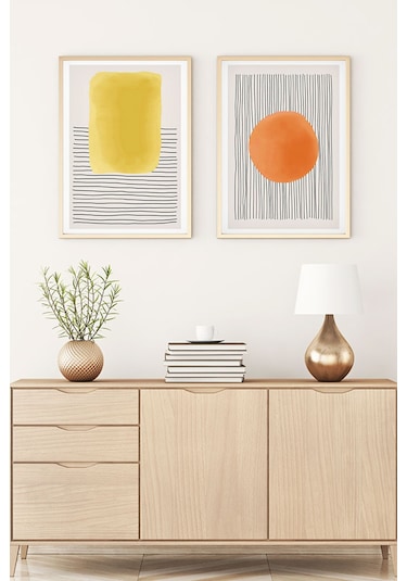 Huhuli Ahşap Çerçeveli Modern Tablo Seti Huhu135