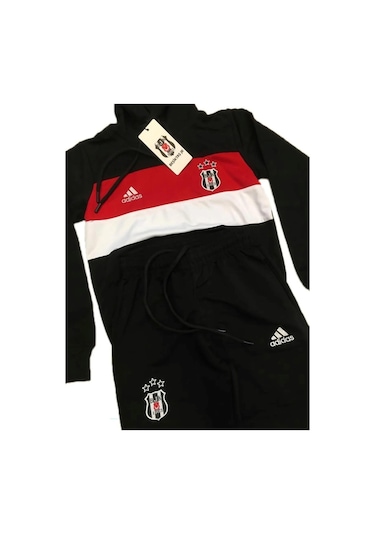 5-16 Yaş Arası Penye Kumaş Kapüşonlu Spor Eşofman Takım Siyah - Beyaz