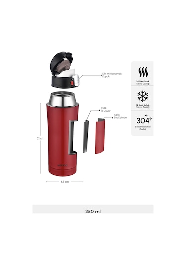Karaca Pluton Çelik Sızdırmaz Termos Kırmızı 350 ml