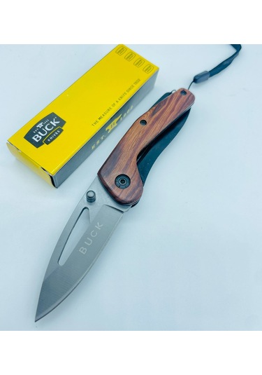 Buck Marka Ahşapkasa Miniceplik Anahtarlıklı Çakı //15cm-x45 Gri - Kahverengi