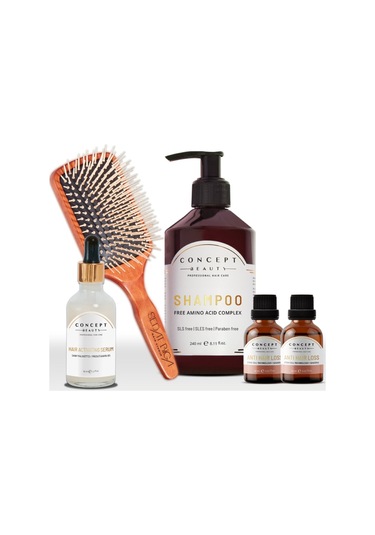 Concept Beauty Dökülme Karşıtı Şampuan 240 ML + Anti Hair Loss Shot 2 x 20 ML + Hair Activating Serum 50 ML + Saç Fırçası