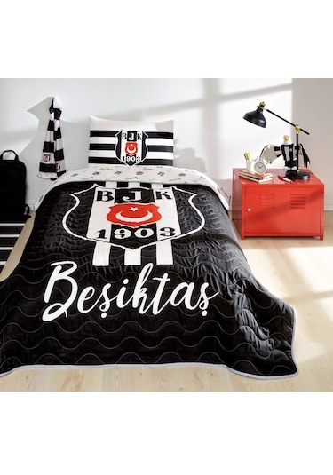 Taç Beşiktaş Bjk Tek Kişilik Stripe Yatak Örtüsü