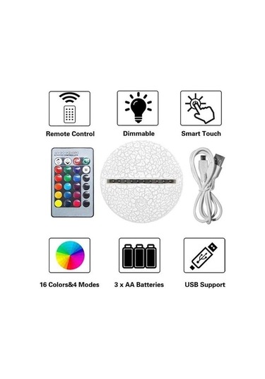 Metabagua 3d Led Gece Lambası, 16 Renkler Masaüstü Dekorasyon, Usb Touch Uzaktan Gece Lambası, Çocuklar Için En Iyi Doğum Günü Noel Hediyesi, Kızlar, Çocuklar Için P6f5ag Renkli