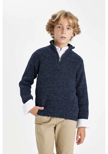 DeFacto Erkek Çocuk Yarım Balıkçı Yaka Fermuarlı Triko Kazak C3111A824WNNV168