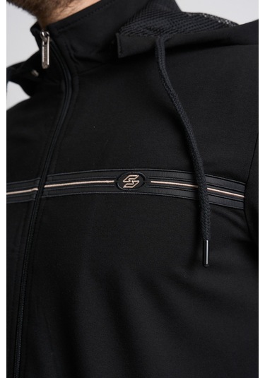 Shooter Sportswear Klasik Antrasit Erkek Eşofman Takımı Çıkartılabilir Kapüşonlu Rahat Kalıp Siyah