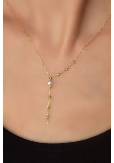 925 Ayar Gümüş Gold Kaplama Dorika Toplu Incili Kolye