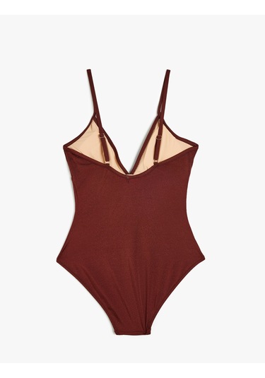 Koton Astarlı V Yaka İnce Askılı Mayo Kahverengi 5sak20042mm Kahve Kahverengi