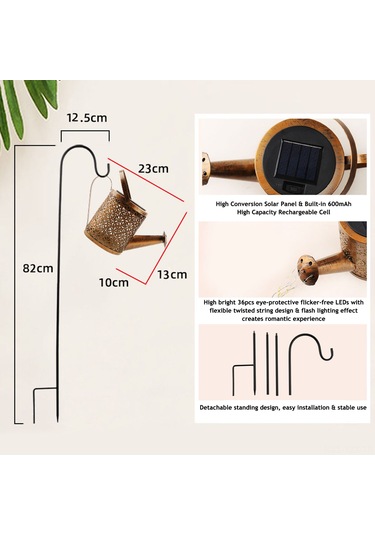 Yaozixa Güneş Enerjili Çaydanlık Şekilli 36 Led Işık, Işık Kontrolü, 600mah Şarj Edilebilir Pil, S Tipi Kanca, Bahçe Ve Ev Dekorasyonu