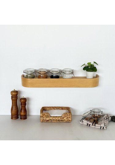 Ahşap Doğal Masif Duvar Rafı Meşe