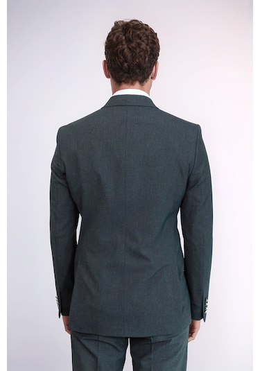 Gümüş Renk Metal Düğmeli Slim Fit Kruvaze Koyu Gri Erkek Takım Elbise Wessi Füme