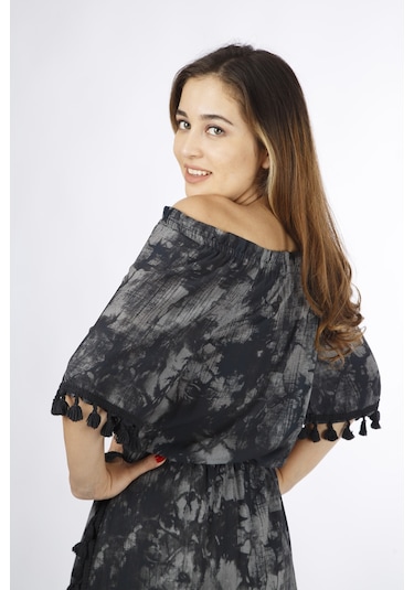 Favori Tekstil Uzun Elbise Siyah