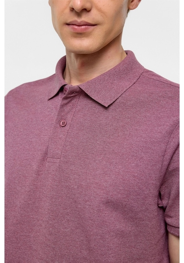 Koyu Bordo Regular Armürlü Polo Yaka Tişört-37266 Koyu Bordo