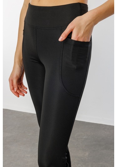 Kadın Yüksek Bel Toparlayıcı Çift Cepli Ispanyol Paça Tayt İspanyolpaça-tayt Siyah