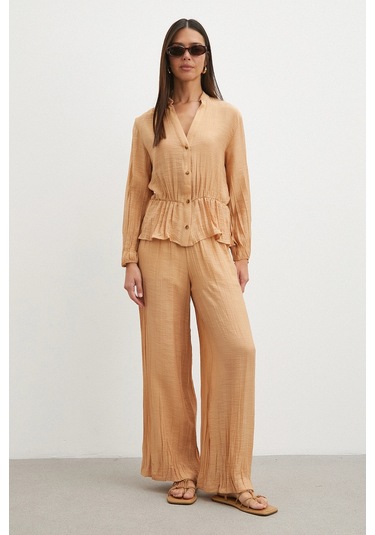 Uterpe Crinkle Wide Leg Pantolon Hardal