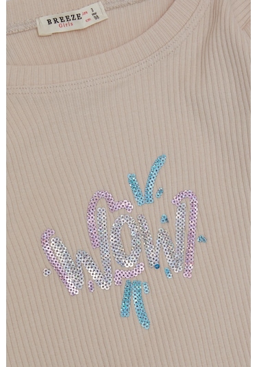 Breeze Kız Çocuk Tayt Takımı Pullu Yazı Baskılı 1.5-5 Yaş, Taş-taş Taş