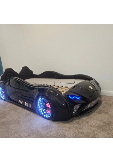 Lambo - Kapıları Açılır Arabalı Yatak - Koltuklu, Siyah Tek Kişilik