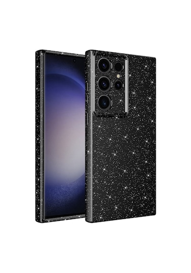 More Tr Galaxy Uyumlu  S23 Ultra Kılıf Kamera Korumalı Simli Lüks Zore Koton Kapak