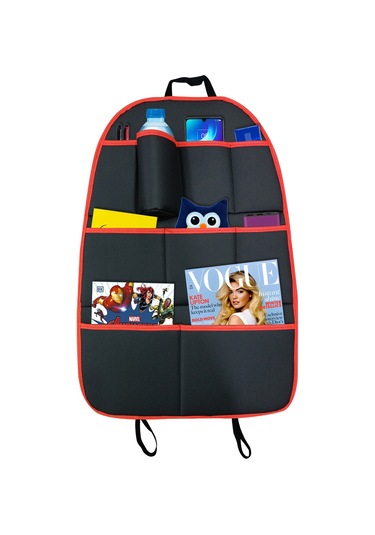 Elit Deri Siyah-Kırmızı Araç Koltuk Arkası Organizer