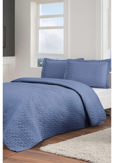 Taç Parley Çift Kişilik Yatak Örtüsü Seti - Lacivert