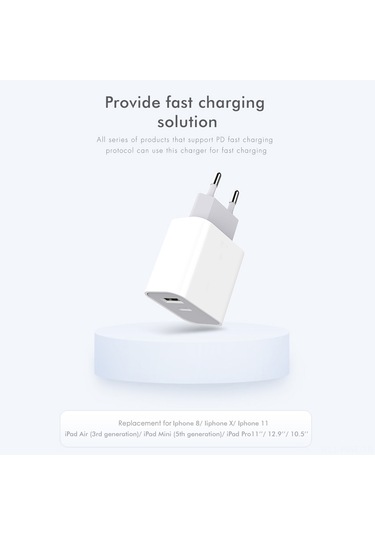 Honmex 20w Hızlı Şarj Cihazı, Usb-a Ve Usb-c Çıkışlı, Avrupa Standartı Beyaz