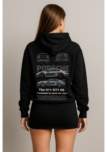 Hmo Store Unisex Ve Stil Bir Arada Porsche Kapüşonlu Hoodie Siyah
