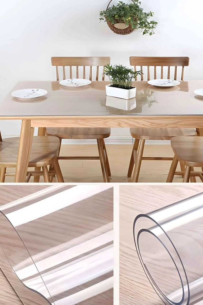 Rona Home Pvc Şeffaf Kalın Masa Örtüsü Kristal Silinebilir Su Geçirmez Masa Koruyucu Mika Masa Örtüsü 1.4mm Şeffaf