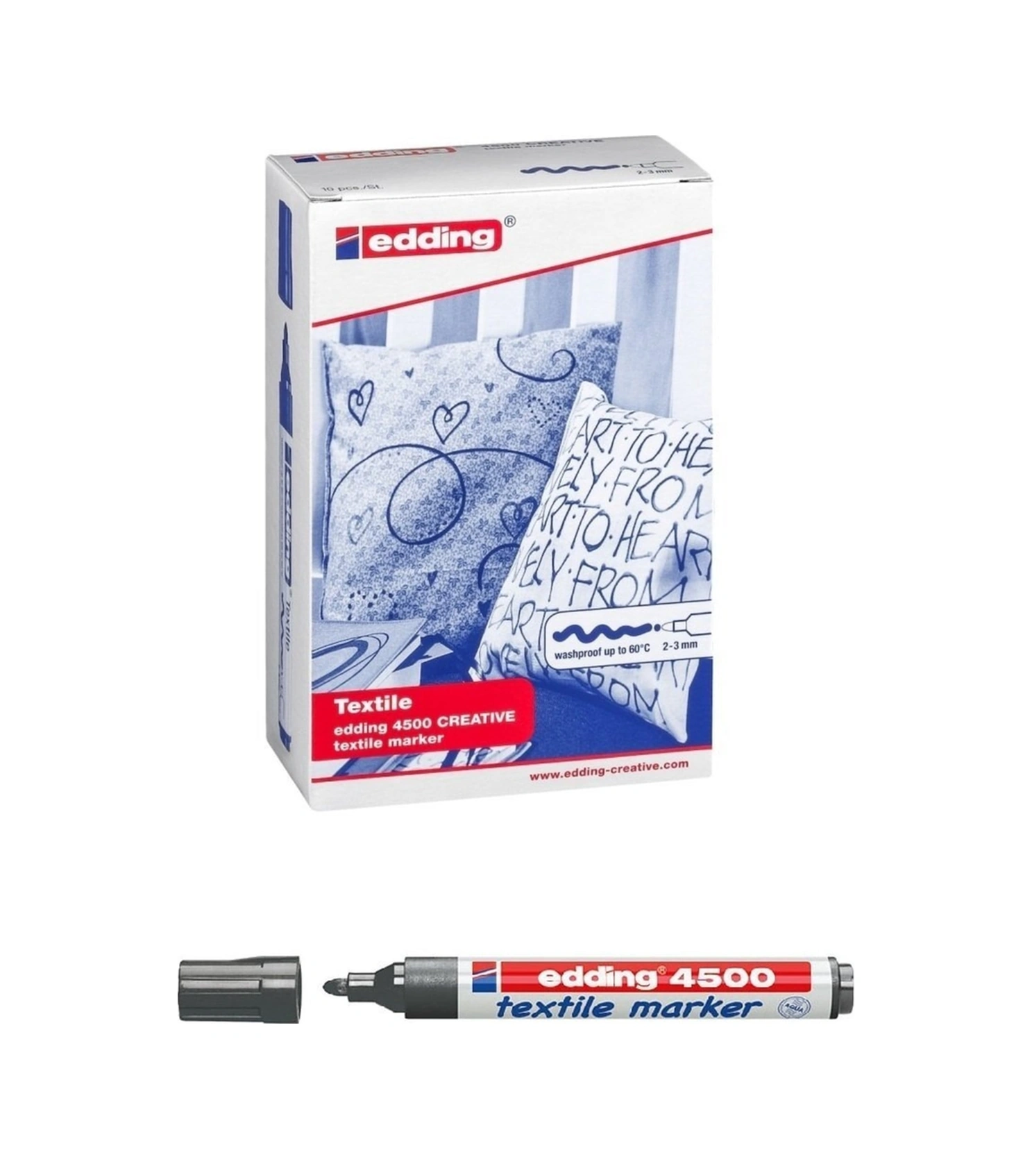 Gri Renk 10'lu Paket Kalıcı Tekstil , T- Shirt Kalemi/ 4500/ 2-3mm Renk Kod : 12